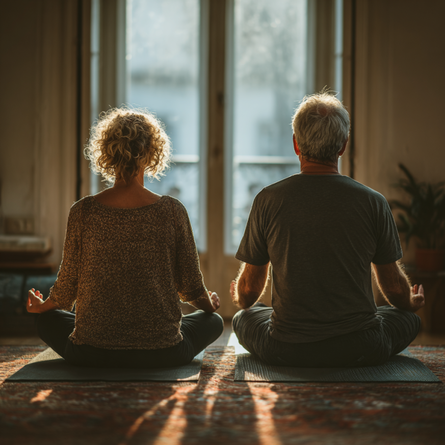 Інструктор йоги працює з групою дорослих учнів